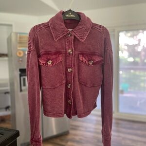Bagatelle Red Jean Jacket Cropped Corduroy